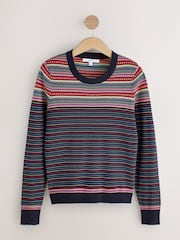 Rainbow Fairisle Cotton Rich Soft Touch Long Sleeve Crew Neck Jumper - Image 5 of 7