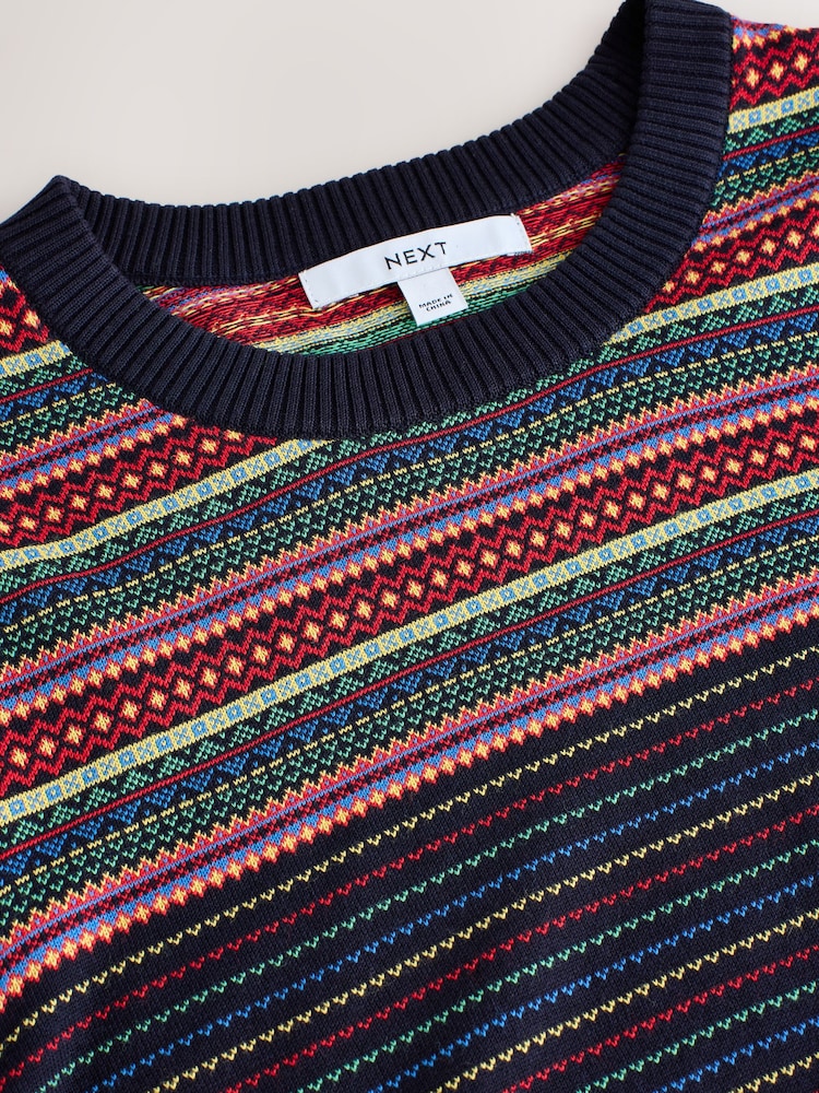 Rainbow Fairisle Cotton Rich Soft Touch Long Sleeve Crew Neck Jumper - Image 7 of 7 Rainbow Fairisle Cotton Rich Soft Touch Long Sleeve Crew Neck Jumper - Image 7 of 7