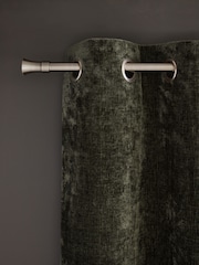Green Super Thermal Plush Chenille Eyelet Curtains - Image 1 of 7