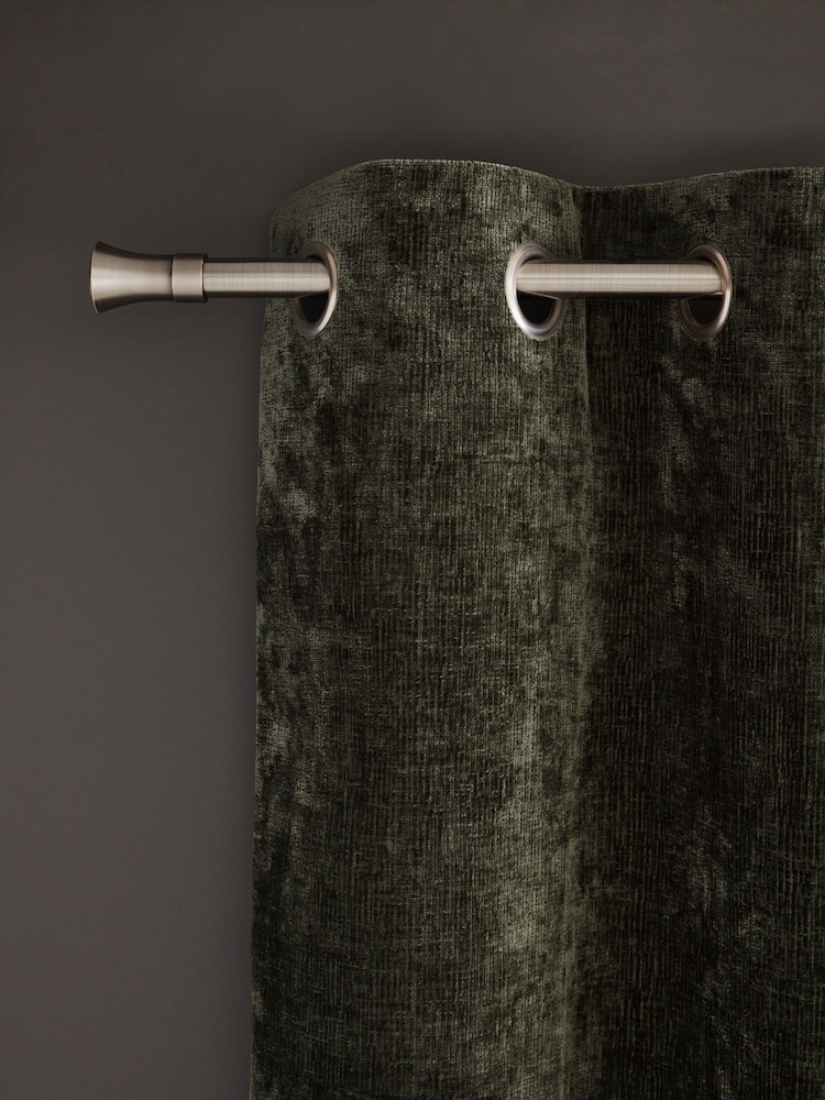 Green Super Thermal Plush Chenille Eyelet Curtains - Image 1 of 7 Green Super Thermal Plush Chenille Eyelet Curtains - Image 1 of 7