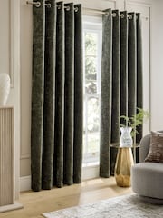 Green Super Thermal Plush Chenille Eyelet Curtains - Image 2 of 7