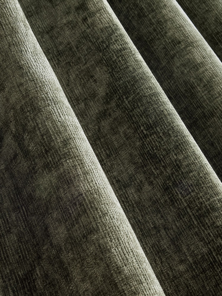 Green Super Thermal Plush Chenille Eyelet Curtains - Image 7 of 7 Green Super Thermal Plush Chenille Eyelet Curtains - Image 7 of 7