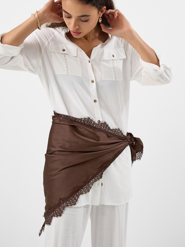 Accessorize Brown Lace Satin Triangle Scarf - Image 2 of 3 Accessorize Brown Lace Satin Triangle Scarf - Image 2 of 3