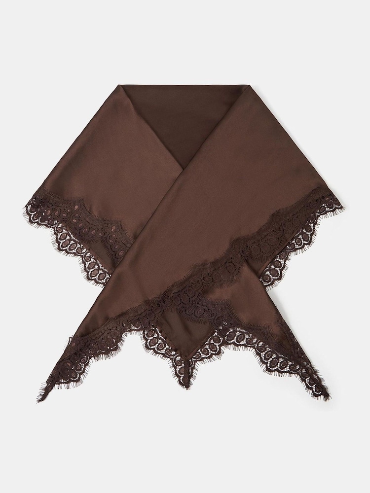 Accessorize Brown Lace Satin Triangle Scarf - Image 3 of 3 Accessorize Brown Lace Satin Triangle Scarf - Image 3 of 3