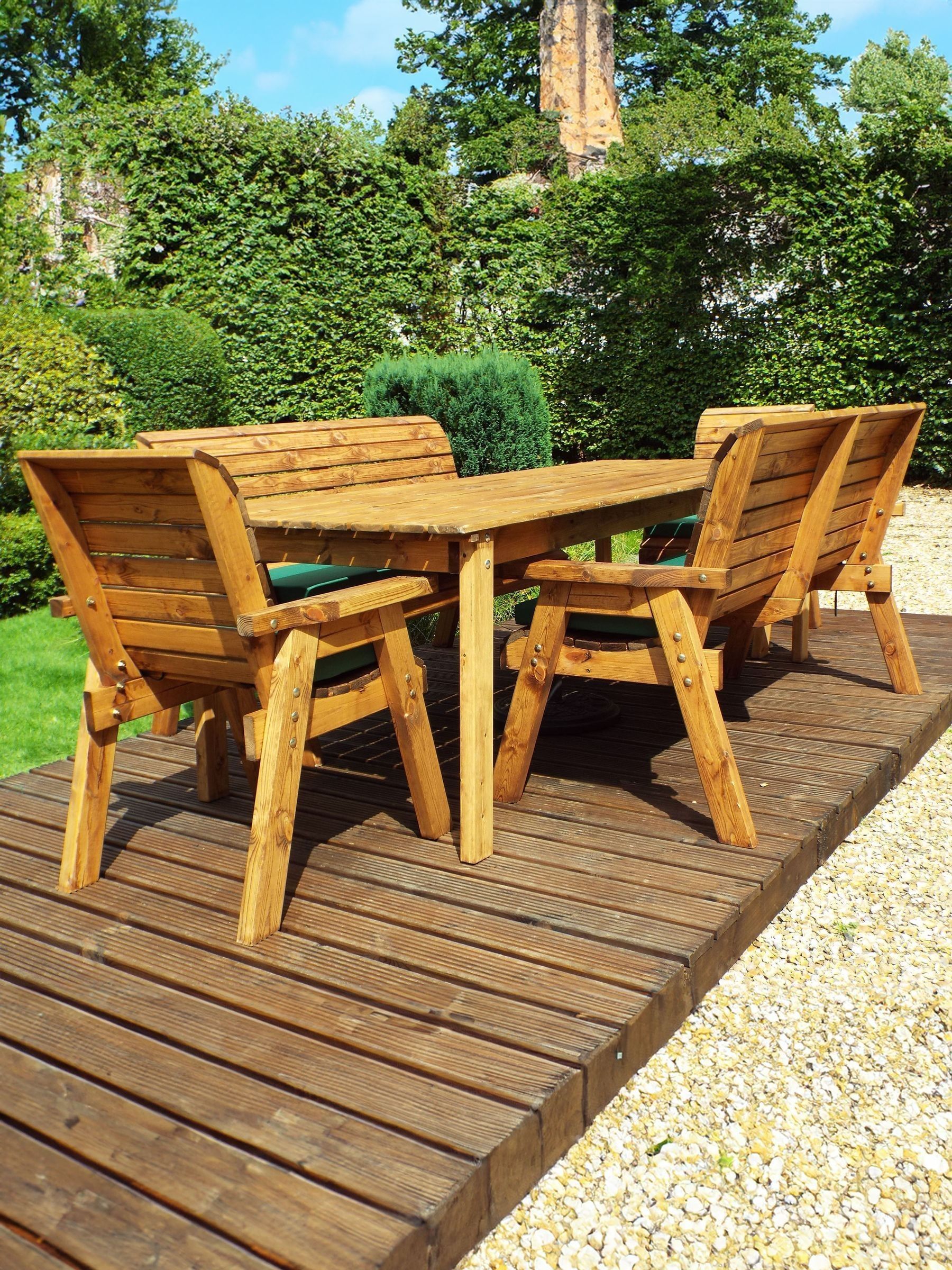 B&Q - 8 Seater Wooden Rectangular Table & Chairs Benches Parasol Green - Image 2