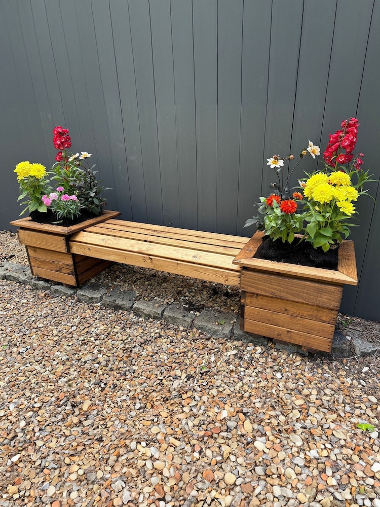Charles Taylor Brown Knights Double Garden Planter Bench - Image 1 of 4