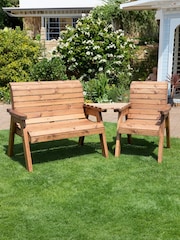 Charles Taylor Brown 3 Seater Angled Garden Bench Companion Set - Image 1 of 1
