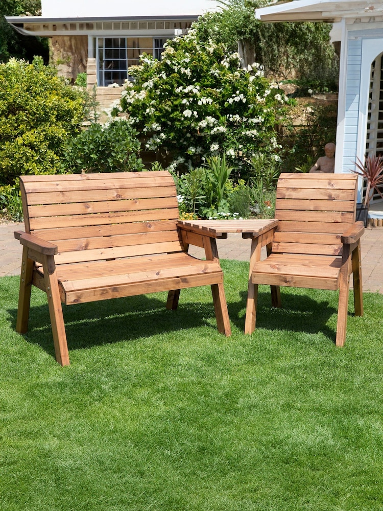 Charles Taylor Brown 3 Seater Angled Garden Bench Companion Set - Image 1 of 1