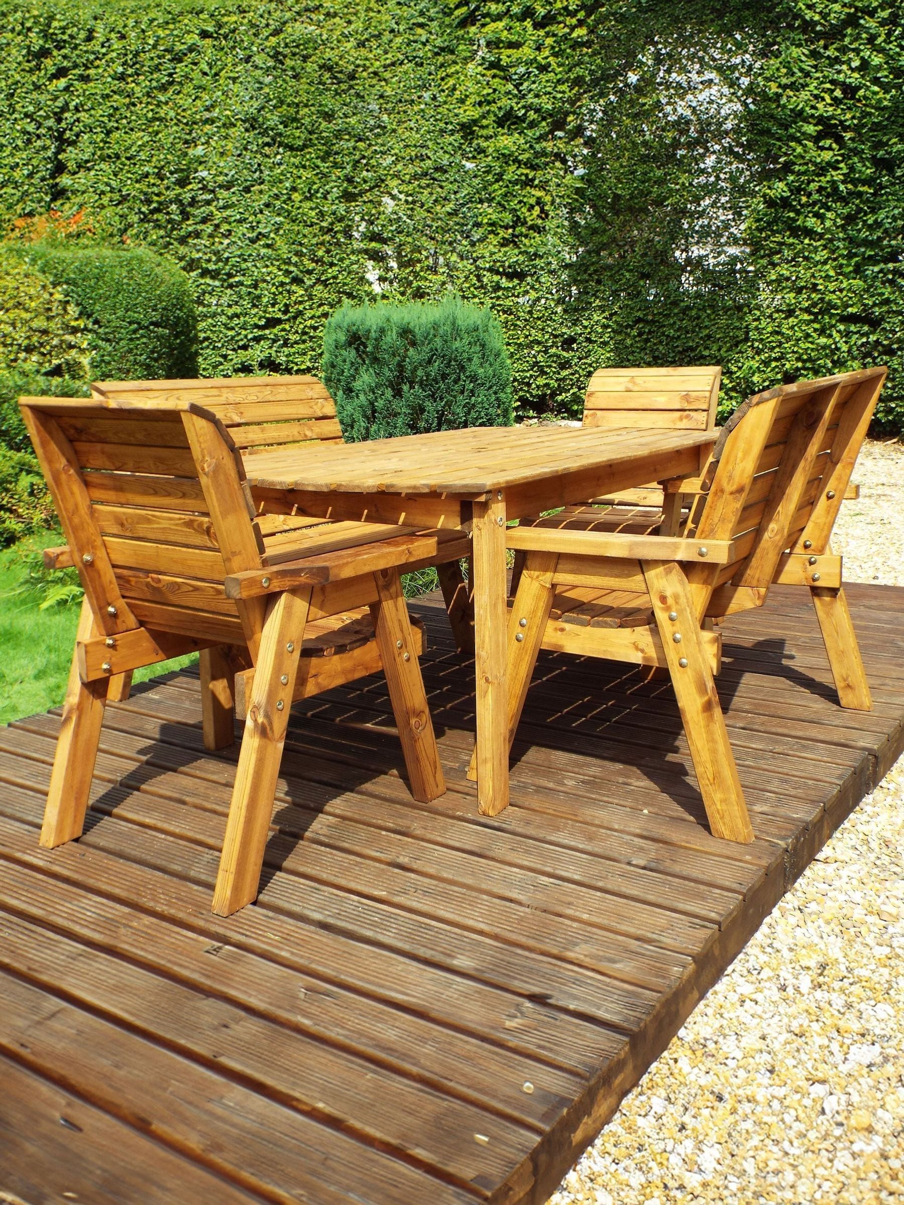 Charles Taylor Solid Wood 6 Seater Rectangular Outdoor Dining Bench Set With Green Cushions - Image 4