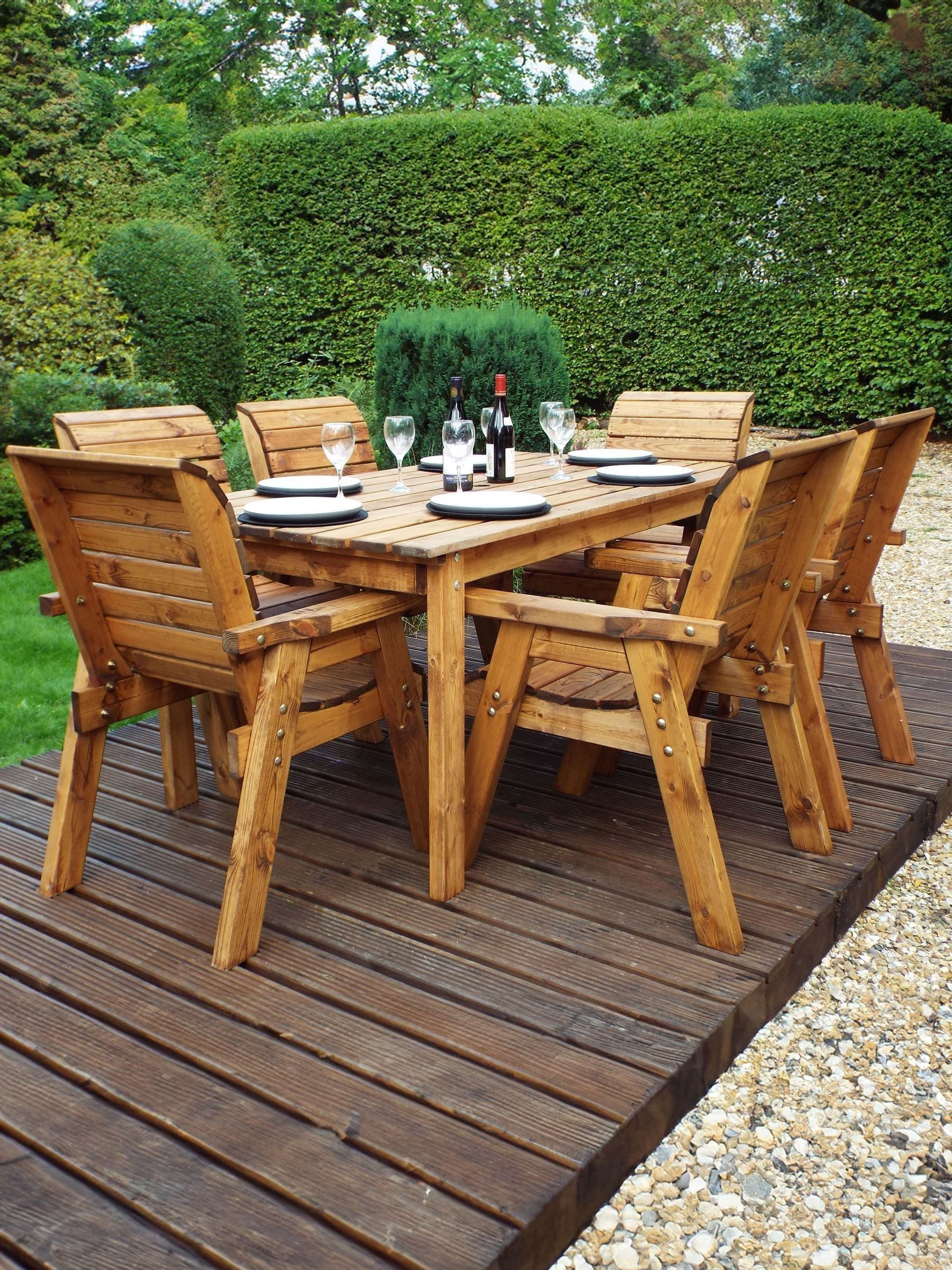 Charles Taylor Solid Wood 6 Seater Rectangular Outdoor Dining Set With Green Cushions - Image 4