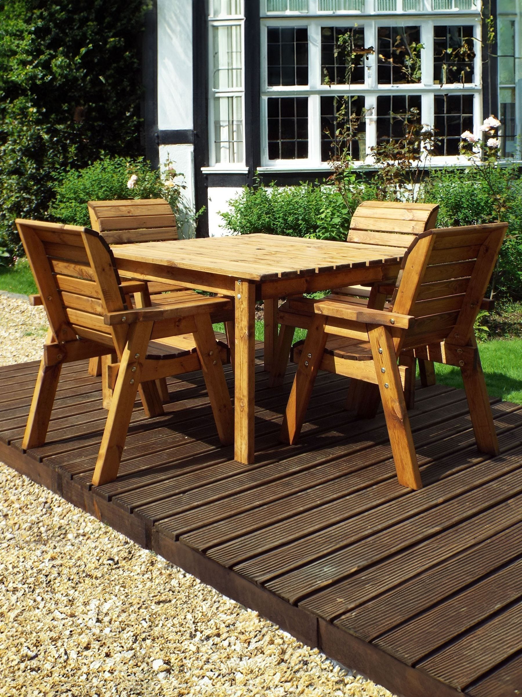 Charles Taylor Solid Wood 4 Seater Square Outdoor Dining Set - Green - Image 4