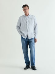 Scalpers Brown Stripe Fancy Linen Shirt - Image 1 of 5