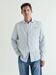 Scalpers Brown Stripe Fancy Linen Shirt - Image 2 of 5