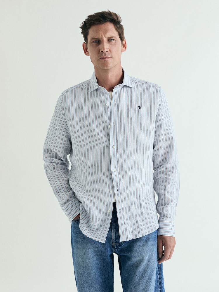 Scalpers Brown Stripe Fancy Linen Shirt - Image 2 of 5
