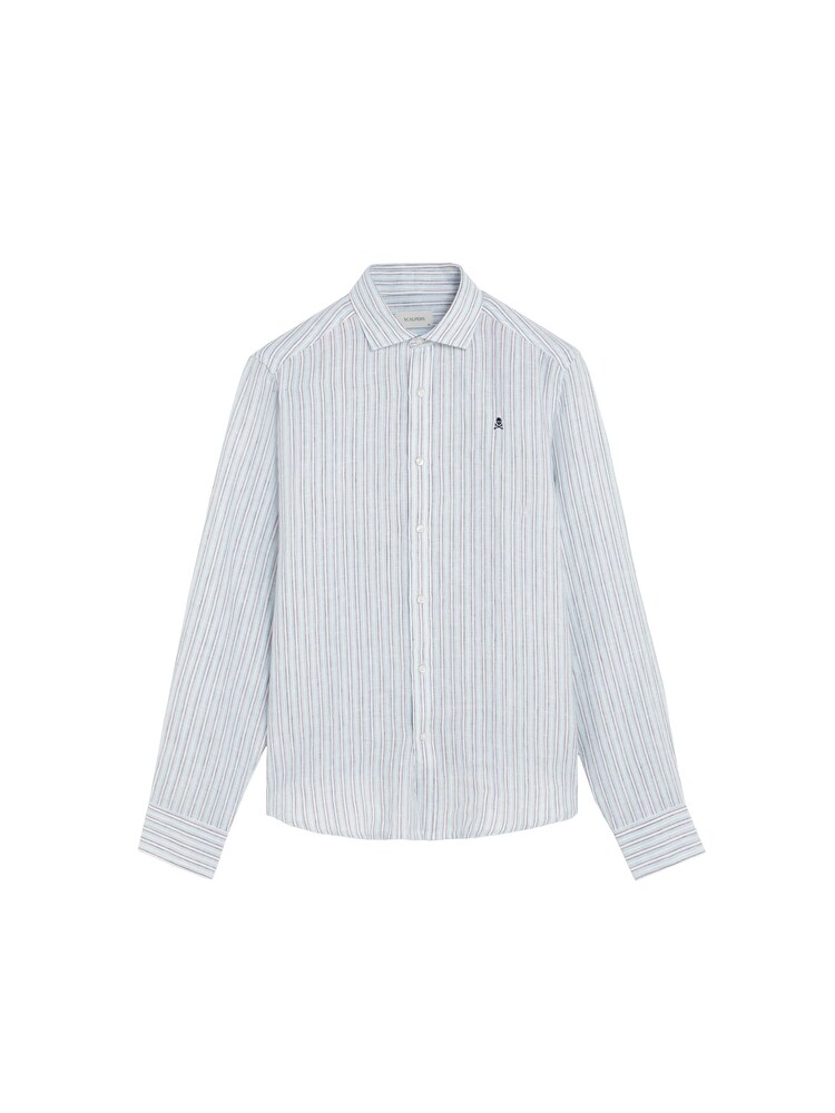 Scalpers Brown Stripe Fancy Linen Shirt - Image 5 of 5
