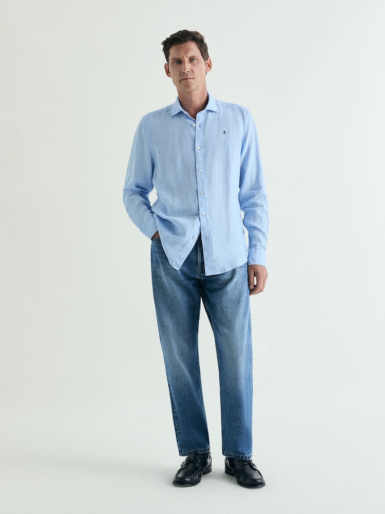 Scalpers Blue Fancy Linen Shirt - Image 1 of 5