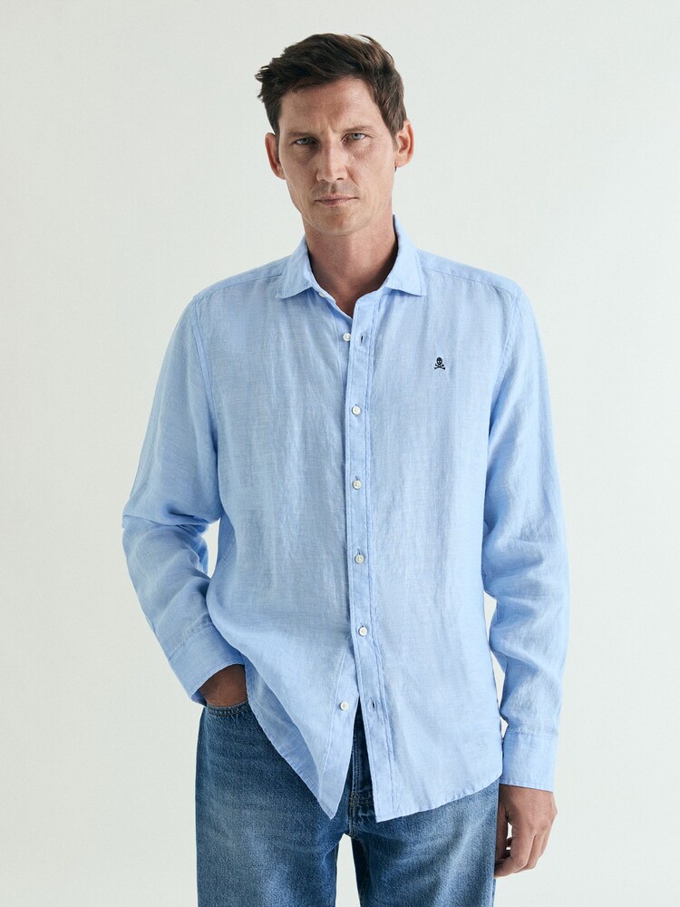 Scalpers Blue Fancy Linen Shirt - Image 2 of 5