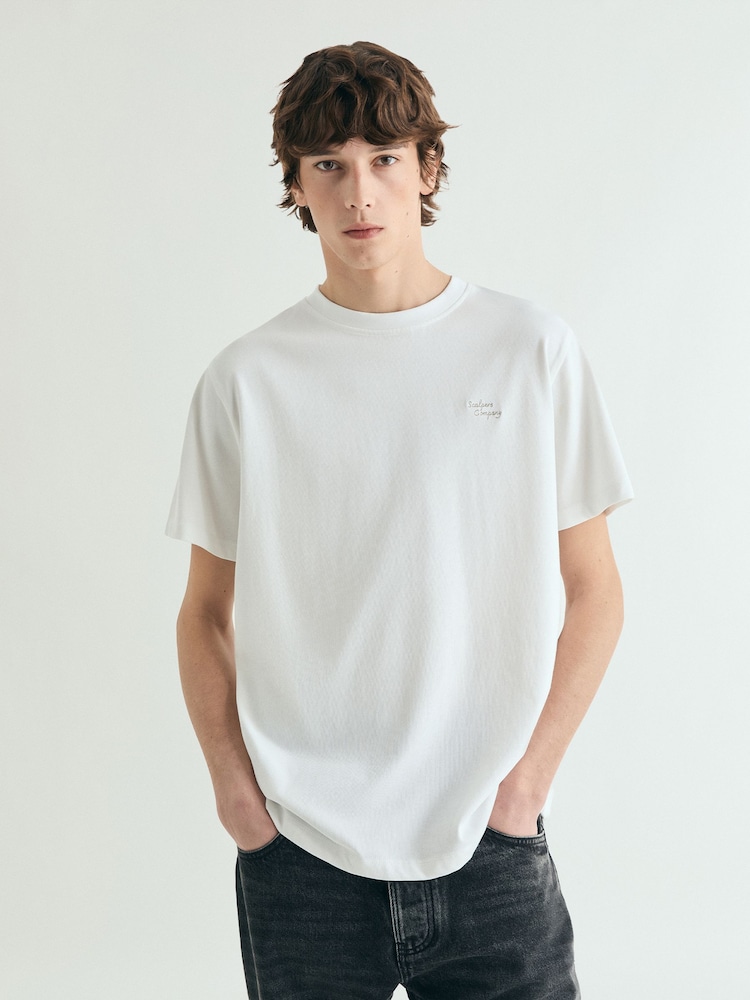 Scalpers White Medium Weight Embroidered T-Shirt - Image 2 of 5 Scalpers White Medium Weight Embroidered T-Shirt - Image 2 of 5