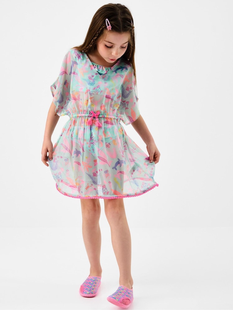 Angels By Accessorize Blue Girls Sea Print Kaftan - Image 1 of 3 Angels By Accessorize Blue Girls Sea Print Kaftan - Image 1 of 3