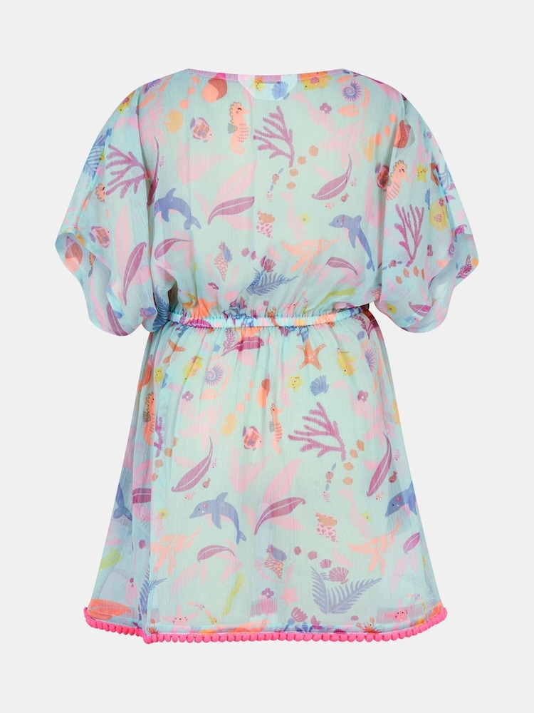 Angels By Accessorize Blue Girls Sea Print Kaftan - Image 3 of 3 Angels By Accessorize Blue Girls Sea Print Kaftan - Image 3 of 3
