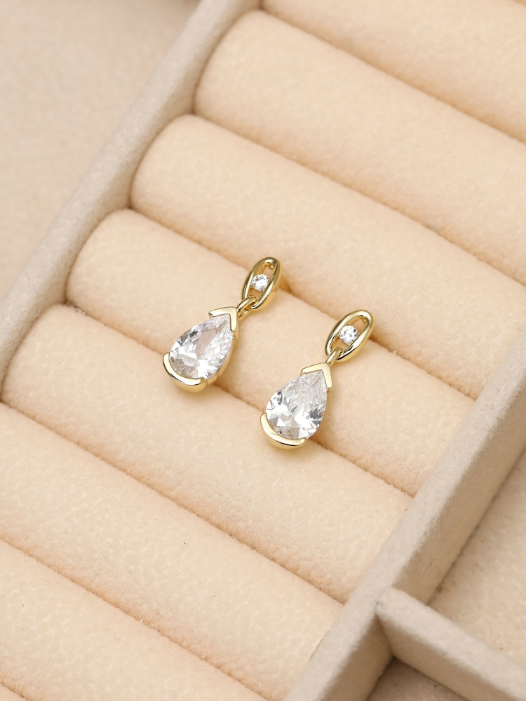 Jon Richard Gold Gold Plated and Cubic Zirconia Pear Drop Earrings - Image 1 of 2