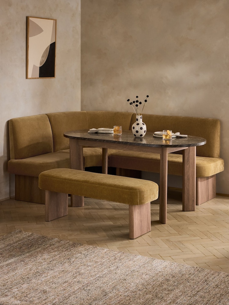Relaxed Chenille Dark Ochre Yellow Left Hand Corner Dining Table and Bench Set - Image 1 of 9