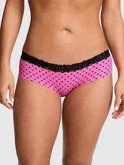 Victoria's Secret Pink Sizzling Strawberry Pink Polka Dots Hipster Lace Trim Knickers - Image 1 of 2