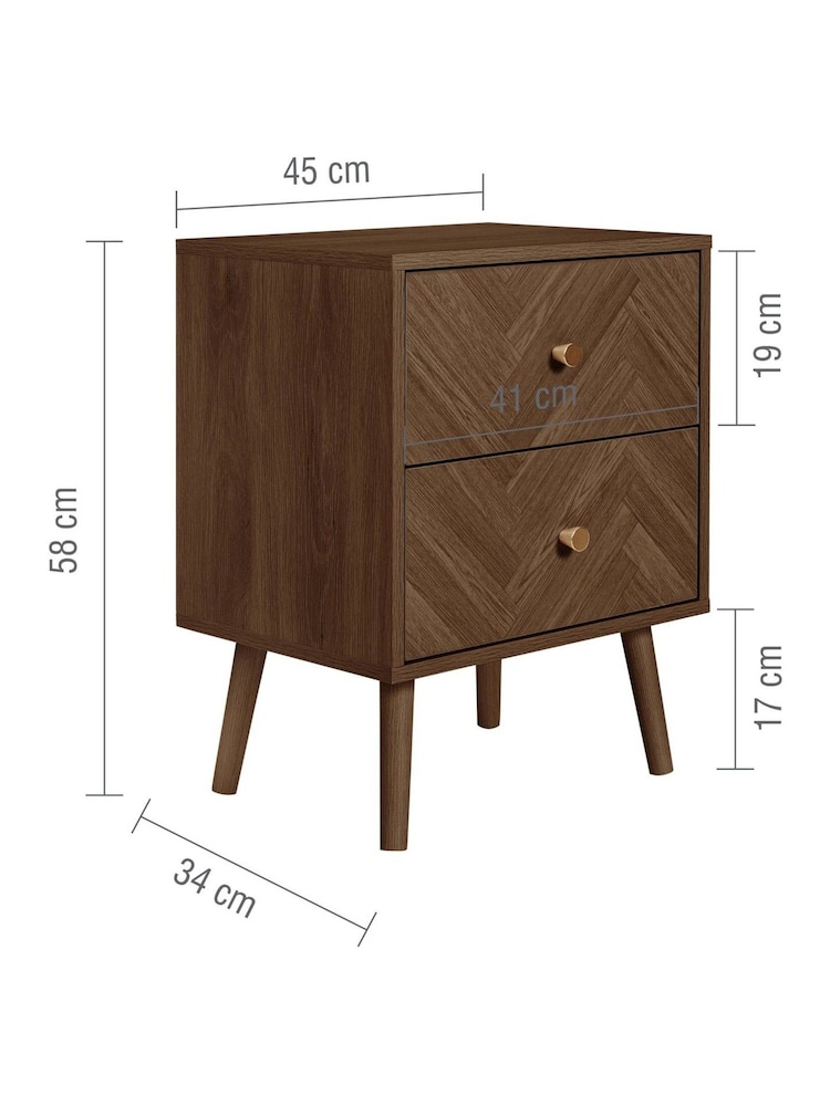 Birlea Walnut Herringford Oak Effect 2 Drawer Bedside - Image 6 of 6 Birlea Walnut Herringford Oak Effect 2 Drawer Bedside - Image 6 of 6