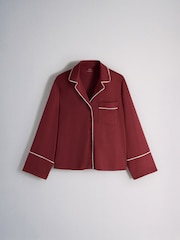 The Set 2 Pack Viscose Blend Button Through Long Pyjamas Red/Oat Marl - Image 2 of 7