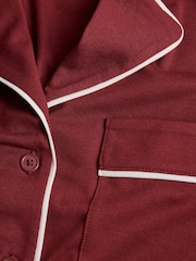 The Set 2 Pack Viscose Blend Button Through Long Pyjamas Red/Oat Marl - Image 6 of 7