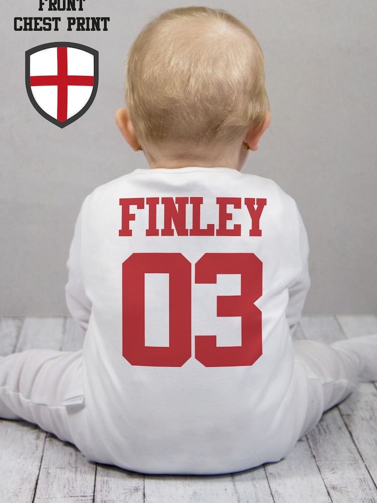 Personalised World Cup Three Lions Sleepsuit & Bib Set By Little Years - Image 2 of 4