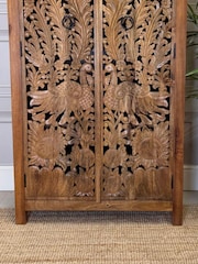 Kirei Home Natural Polished Hand Carved Mango Wood Armoire Storage Cabinet - Image 3 of 6