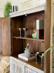 Kirei Home Creamwashed Hand Carved Mango Wood Jali Armoire - Image 4 of 4