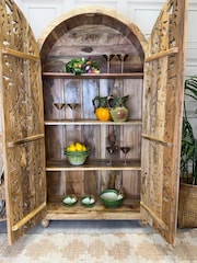 Kirei Home Light Natural Arched Hand Carved Mango Wood Armoire - Image 3 of 4