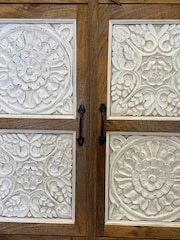 Kirei Home Natural Polished  Whitewashed Four Door Mango Wood Carved Armoire - Image 3 of 5