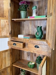 Kirei Home Natural Polished  Whitewashed Four Door Mango Wood Carved Armoire - Image 5 of 5