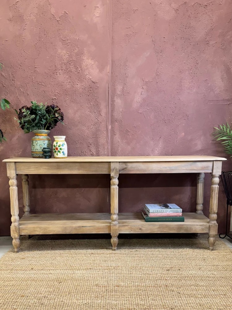 Kirei Home Natural Polished Hand Carved Mango Wood Console Table - Image 1 of 4