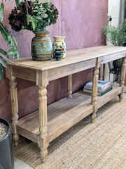 Kirei Home Natural Polished Hand Carved Mango Wood Console Table - Image 2 of 4