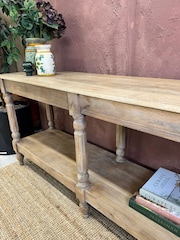 Kirei Home Natural Polished Hand Carved Mango Wood Console Table - Image 3 of 4