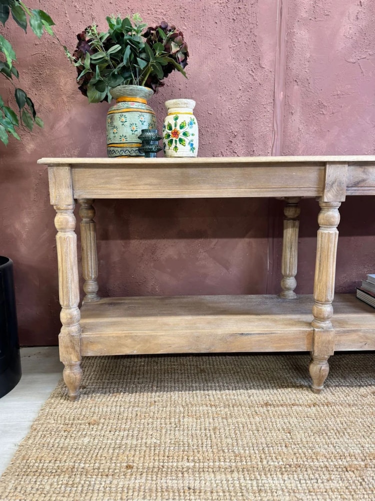 Kirei Home Natural Polished Hand Carved Mango Wood Console Table - Image 4 of 4