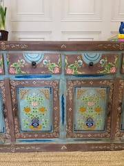 Kirei Home Blue Vintage Hand Painted Mango Wood Sideboard - Image 3 of 5
