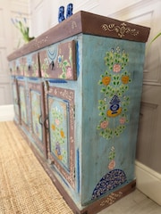Kirei Home Blue Vintage Hand Painted Mango Wood Sideboard - Image 4 of 5