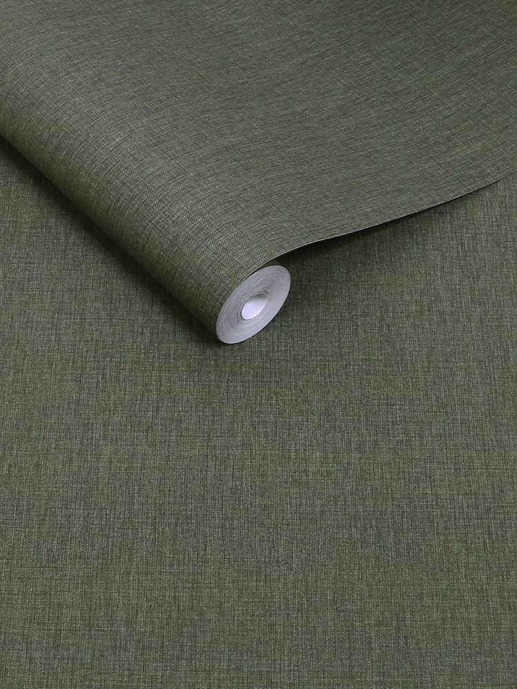 Deep Green Linen Look A4 Wallpaper Sample - Image 5 of 5