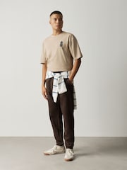 Chocolate Brown Straight Fit Brushback Joggers - Image 1 of 5
