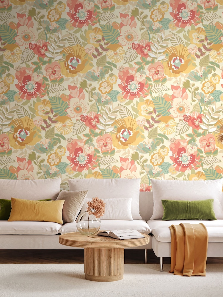 Ohpopsi Apricot Twist Poppies + Pansies Wallpaper A4 Sample - Image 2 of 2