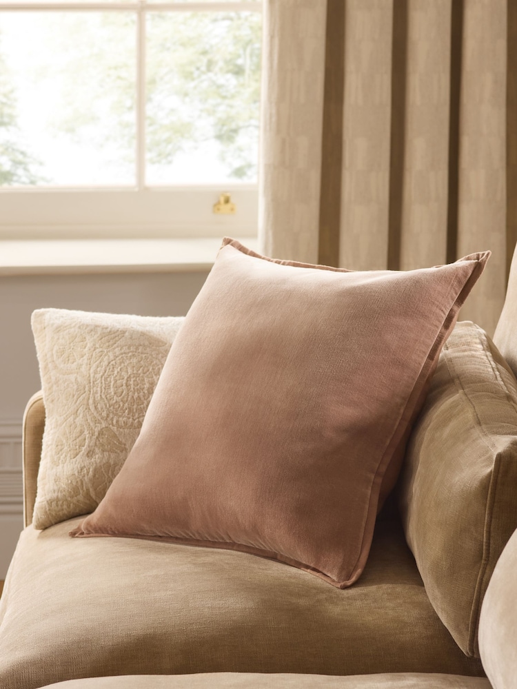 Praline Nude 50 x 50cm N. Premium Washed Cotton Velvet Cushion - Image 1 of 2 Praline Nude 50 x 50cm N. Premium Washed Cotton Velvet Cushion - Image 1 of 2