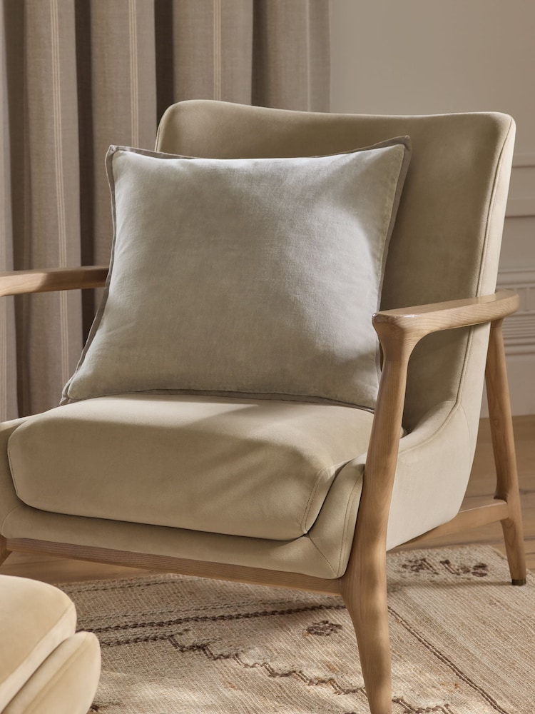 Grey 50 x 50cm N. Premium Washed Cotton Velvet Cushion - Image 1 of 2 Grey 50 x 50cm N. Premium Washed Cotton Velvet Cushion - Image 1 of 2