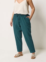 Verde - Yours Curve Cool Cotton Barrel Leg Denim Trousers - Imagen 1 de 5