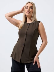 Yours Curve Brown Limited Seam Detail Waistcoat - Image 1 of 5