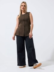 Yours Curve Brown Limited Seam Detail Waistcoat - Image 2 of 5